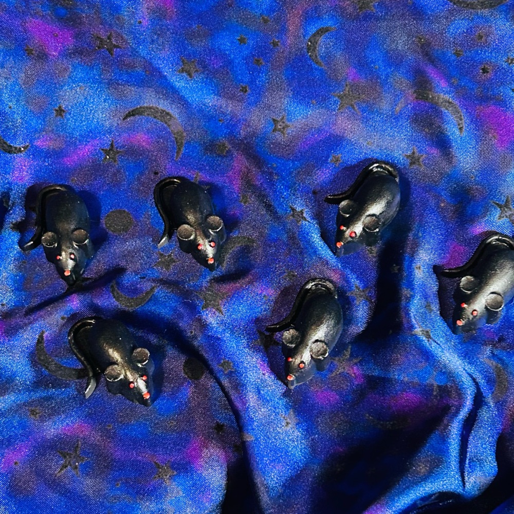 Brand New Handmade Ceramic Black Mice Set of 6 Halloween Decor